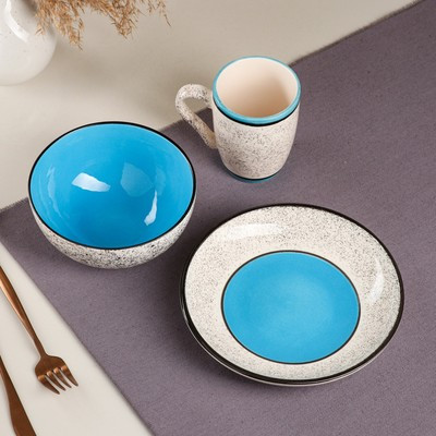 Набор посуды "Алладин", керамика, синий, 3 предмета: салатник 700 мл, тарелка 20 см, кружка 350 мл, 1 сорт, - фото 2 - id-p216713415