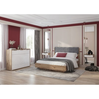 Кровать с мягким элементом «Николь №1.1», 1400×2000 мм, цвет серый/дуб альпийский - фото 3 - id-p213431239