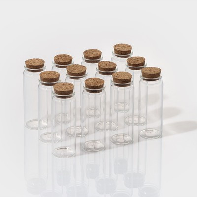Набор стеклянных баночек для сыпучих продуктов с пробковой крышкой Доляна «Парфе. Колба», 80 мл, 3,7×10 см, 12 - фото 1 - id-p216707739