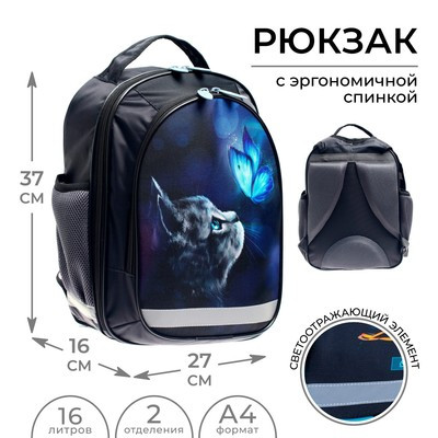 Рюкзак школьный, 37 х 27 х 16 см, эргономичная спинка, Calligrata Б "Котик" - фото 1 - id-p216737659