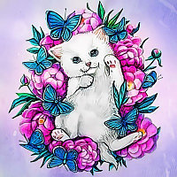 Алмазная мозаика «Котёнок в цветах»20 × 20см
