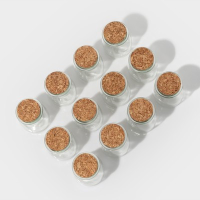 Набор баночек стеклянных для специй с пробковой крышкой Доляна «Парфе», 200 мл, 7×7×8,5 см, 12 шт - фото 2 - id-p216707753