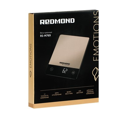 Весы кухонные REDMOND RS-M769, электронные, до 10 кг, золотисто-чёрные - фото 1 - id-p216686474