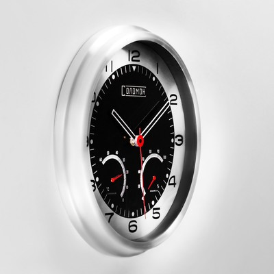 Часы настенные, серия: Интерьер, "Скорость", плавный ход, термометр, гигрометр, d-32 см - фото 2 - id-p216679023