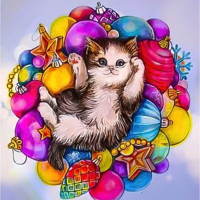 Алмазная мозаика «Озорной котенок» 30 × 30 см - фото 1 - id-p216710126
