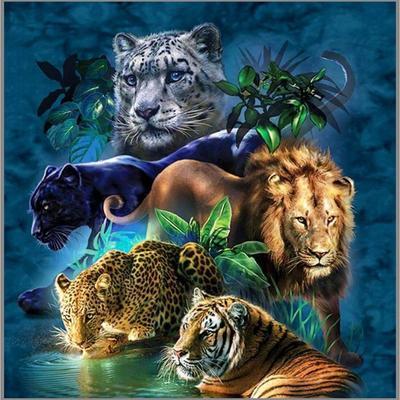 Алмазная мозаика «Дикие кошки» 45×45 см, 40 цветов - фото 1 - id-p216710127