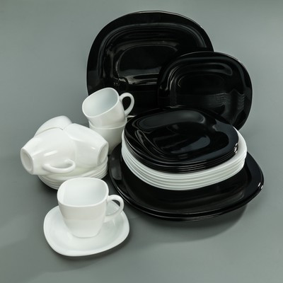 Сервиз столовый Luminarc Carine White&Black, стеклокерамика, 30 предметов, цвет белый и чёрный - фото 1 - id-p216707919