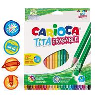 Карандаши 24 цвета Carioca "Tita Erasable", стираемые, 3.0 мм, шестигранные, пластиковые, с ластиком, картон,