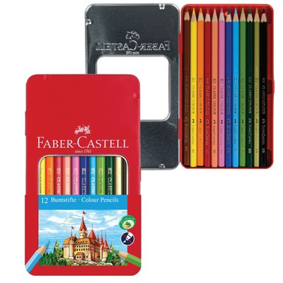 Карандаши цветные Faber-Castell "Замок", 12 цветов, шестигранные, заточенные, в металлической коробке - фото 1 - id-p216711354