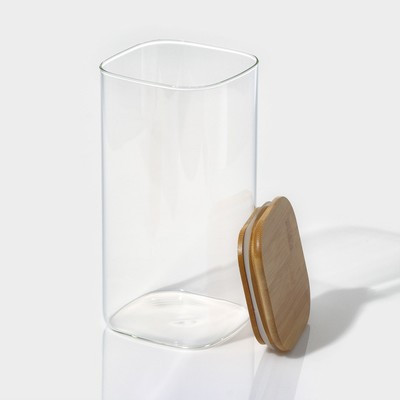 Банка стеклянная для сыпучих продуктов с бамбуковой крышкой BellaTenero «Эко. Квадратная», 1,5 л, 10×21 см - фото 3 - id-p216707970