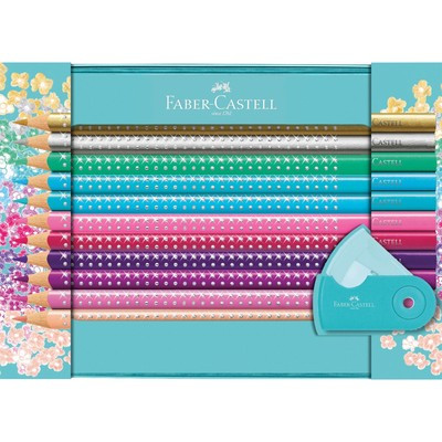 Карандаши цветные Faber-Castel "Sparkle", 20 цветов + точилка, трехгранные, в металлической коробке - фото 3 - id-p216711383