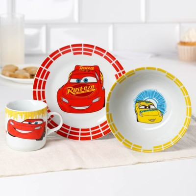 Набор посуды «Lighthing McQueen» , 3 предмета: тарелка Ø 16,5 см, миска Ø 14 см, кружка 200 мл, Тачки - фото 1 - id-p216745385