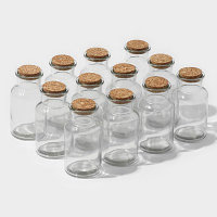 Набор стеклянных банок для сыпучих продуктов с пробковой крышкой Доляна «Парфе», 280 мл, 6,7×12,8 см, 12 шт