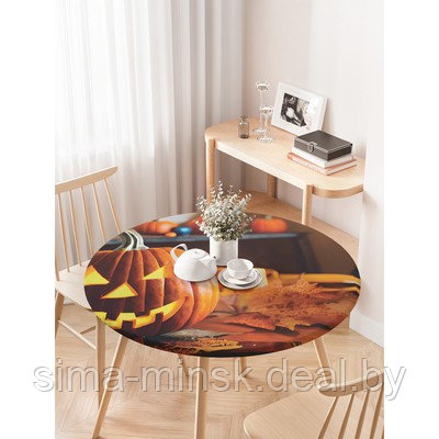 Скатерть на кухонный стол «Зловещая тыковка», круглая на резинке, размер 120x120 см - фото 3 - id-p216684295