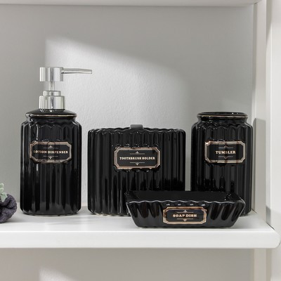 Набор аксессуаров для ванной комнаты «Классика», 4 предмета (дозатор 350 мл, мыльница, 2 стакана), цвет чёрный - фото 1 - id-p216745670