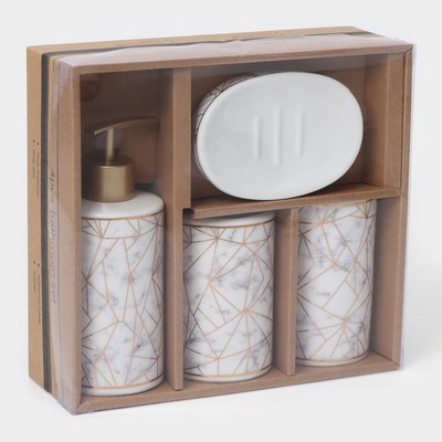 Набор аксессуаров для ванной комнаты «Лофт», 4 предмета (дозатор 250 мл, мыльница, 2 стакана), цвет белый - фото 6 - id-p216745924