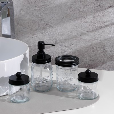 Набор аксесуаров для ванной, 4 предмета (дозатор, стакан для щёток, 2 банки), цвет чёрный - фото 1 - id-p216745929