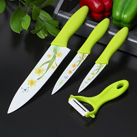Набор кухонный, 4 предмета: 3 ножа с антиналипающим покрытием, лезвие 8,5 см, 12 см, 20 см, овощечистка, цвет