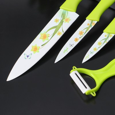 Набор кухонный, 4 предмета: 3 ножа с антиналипающим покрытием, лезвие 8,5 см, 12 см, 20 см, овощечистка, цвет - фото 4 - id-p216712763