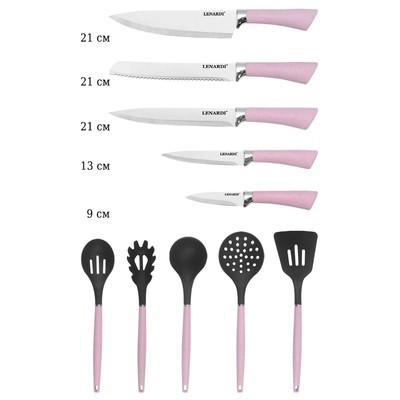 Набор ножей и кухонных принадлежностей 12 предметов на подставке нержавеющая сталь - фото 1 - id-p216712796