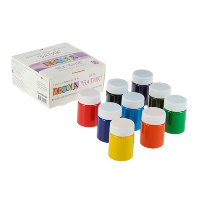 Краска по ткани (шелку), набор 9 цветов х 50 мл, ЗХК Decola "Батик" акриловая на водной основе, (4441449) - фото 1 - id-p216711735