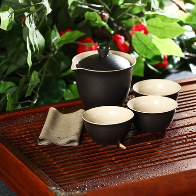 Набор для чайной церемонии керамический «Атмосфера», 6 предметов: чайник 250 мл, 3 пиалы 50 мл, тряпка, сумка, - фото 2 - id-p216687299