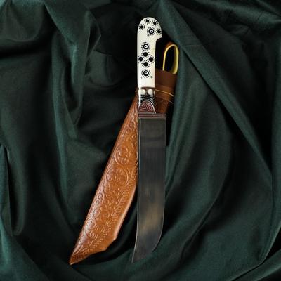 Нож Пчак Шархон - кость, ёрма сапожок "Мехенди" гарда олово, гравировка с садафом, 17 см - фото 1 - id-p216709549
