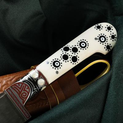 Нож Пчак Шархон - кость, ёрма сапожок "Мехенди" гарда олово, гравировка с садафом, 17 см - фото 3 - id-p216709549