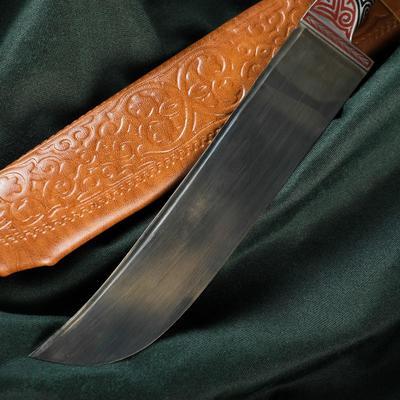 Нож Пчак Шархон - кость, ёрма сапожок "Мехенди" гарда олово, гравировка с садафом, 17 см - фото 4 - id-p216709549