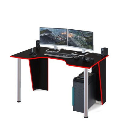 Стол компьютерный игровой с металлическими опорами «КСТ-18», цвет чёрный с красной кромкой - фото 1 - id-p216739091