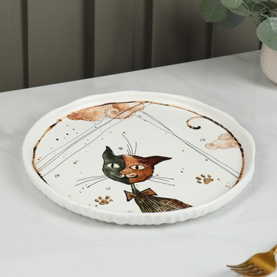 Тарелка фарфоровая обеденная Доляна «Коты-аристократы», d=26,5 см, цвет белый - фото 1 - id-p216707319