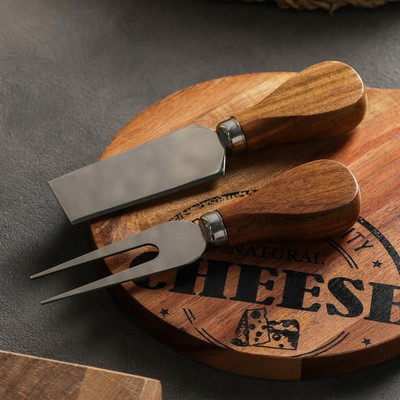 Набор для подачи сыра Magistro Shape, 2 ножа, доска, акация - фото 3 - id-p216713160
