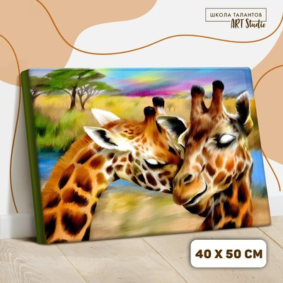 Картина по номерам на холсте с подрамником «Жирафы. Нежность» 40х50 см - фото 2 - id-p201843496