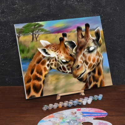 Картина по номерам на холсте с подрамником «Жирафы. Нежность» 40х50 см - фото 3 - id-p201843496