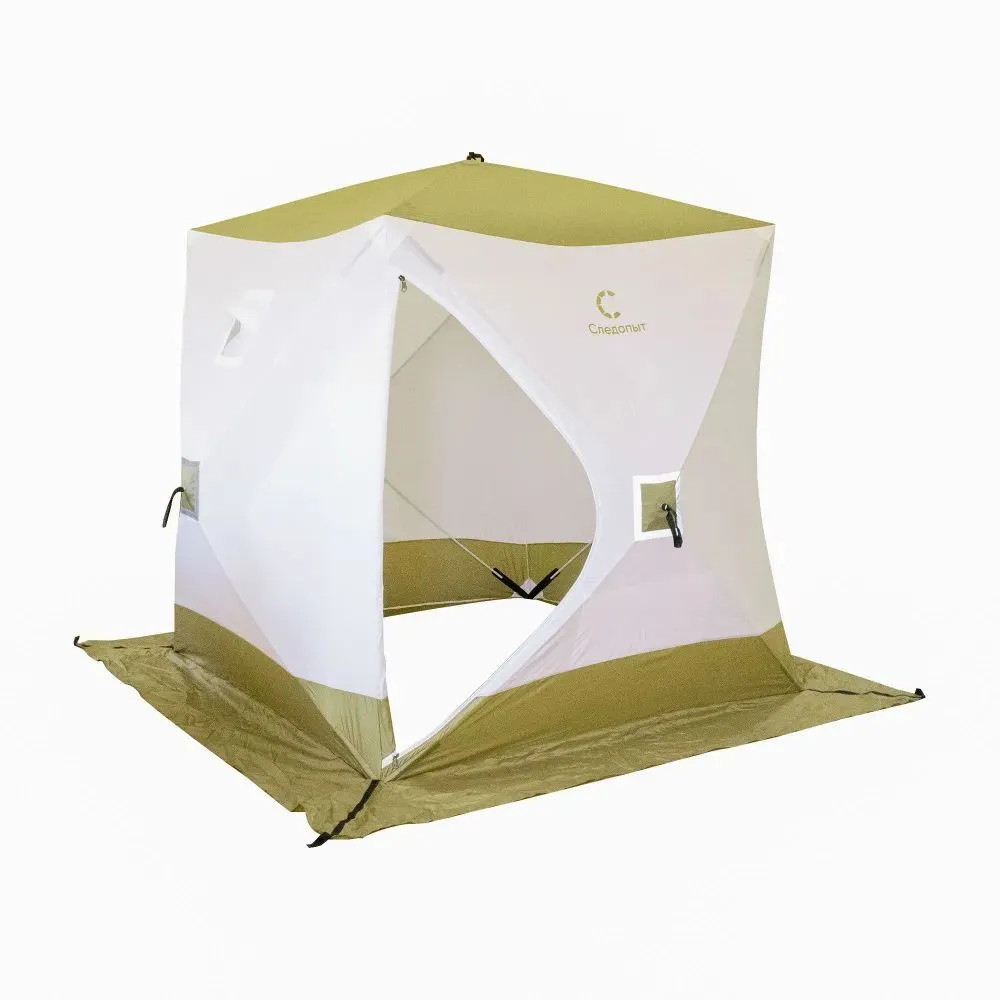Палатка зимняя куб СЛЕДОПЫТ 210 х210х214 , Oxford 210D PU 1000, S по полу 4,4 кв.м, цв. оливковый/белый