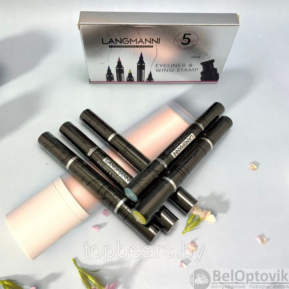 Набор водостойких подводок для глаз Langmanni Eyeliner and Wing Stamp со штампом, 5 цветов - фото 5 - id-p179743093