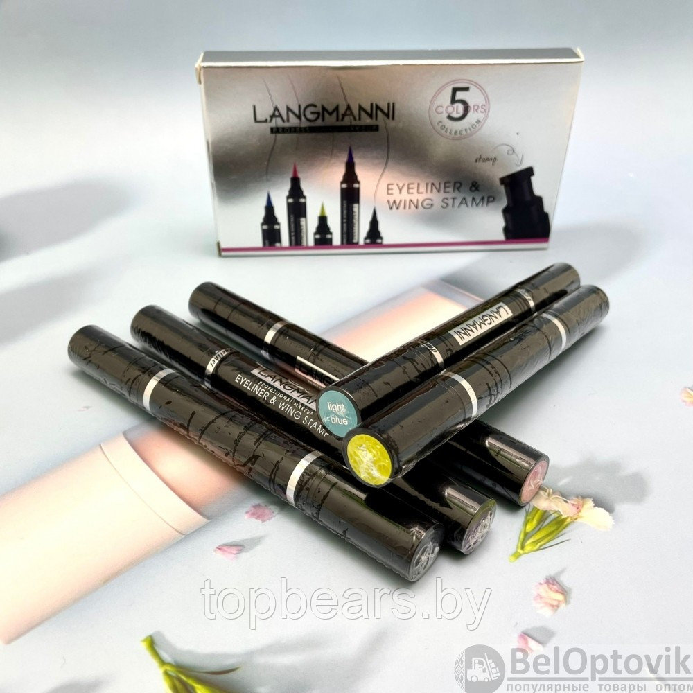 Набор водостойких подводок для глаз Langmanni Eyeliner and Wing Stamp со штампом, 5 цветов - фото 6 - id-p179743093