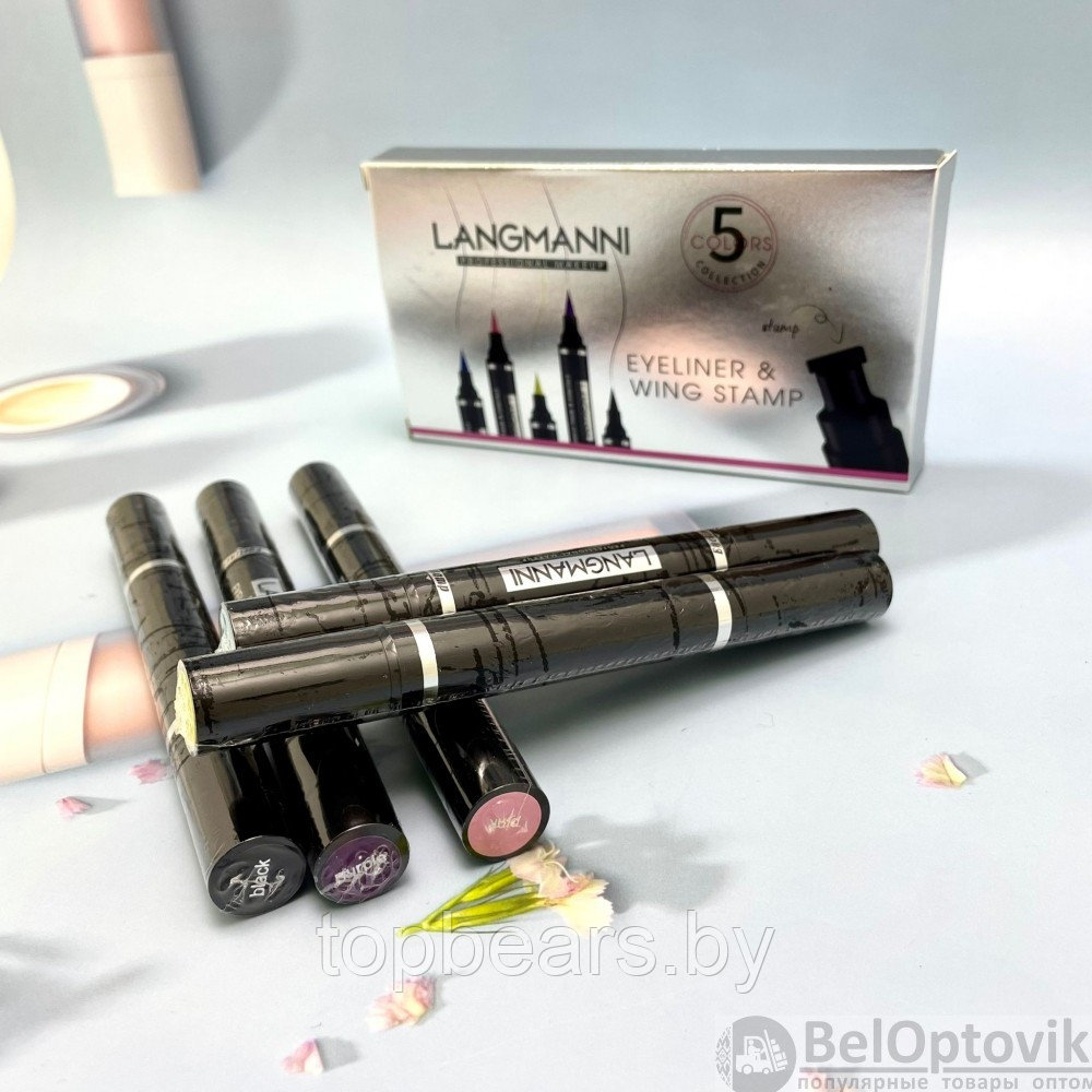 Набор водостойких подводок для глаз Langmanni Eyeliner and Wing Stamp со штампом, 5 цветов - фото 7 - id-p179743093