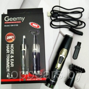 Мини-триммер для стрижки волос в носу, ушах и подравнивания бровей Geemy GM-3130 2 в 1 (насадки для носа, - фото 1 - id-p179794506