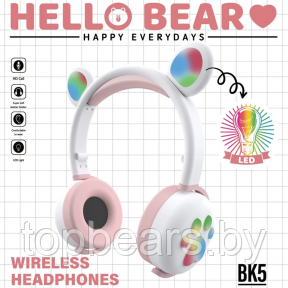 Беспроводные Bluetooth наушники Hello Bear BK-5 с подсветкой Розовый с белым, фото 1