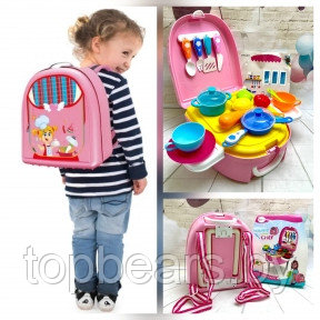 Детский игровой набор 2 в 1 Рюкзак Моя профессия чемоданчик - стол с ножками Кухня (юный повар) - фото 1 - id-p179743617