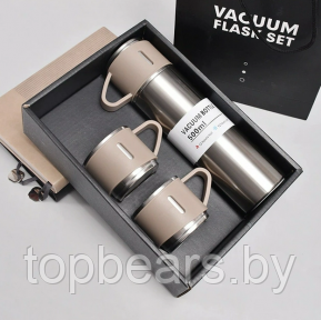 Термос с тремя кружками Vacuum set / Подарочный набор с вакуумной изоляцией / 500 мл. Бежевый - фото 1 - id-p203447081