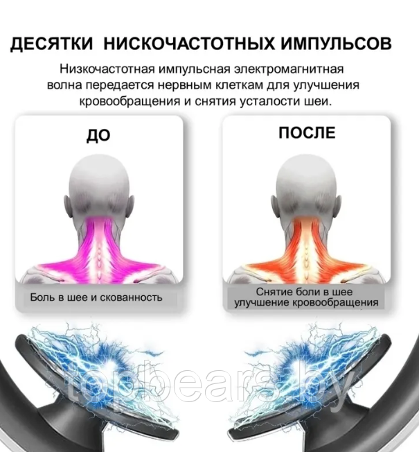 Электроимпульсный массажер для шеи Smart Neck Massager JT-66 (6 массажных головок, 15 режимов интенсивности) / - фото 10 - id-p203318605