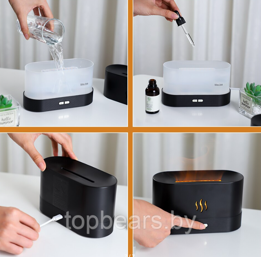 Аромадиффузор - ночник с эффектом пламени Flame Humidifier SL-168 Черный Матовый/Цветное пламя - фото 9 - id-p201242801