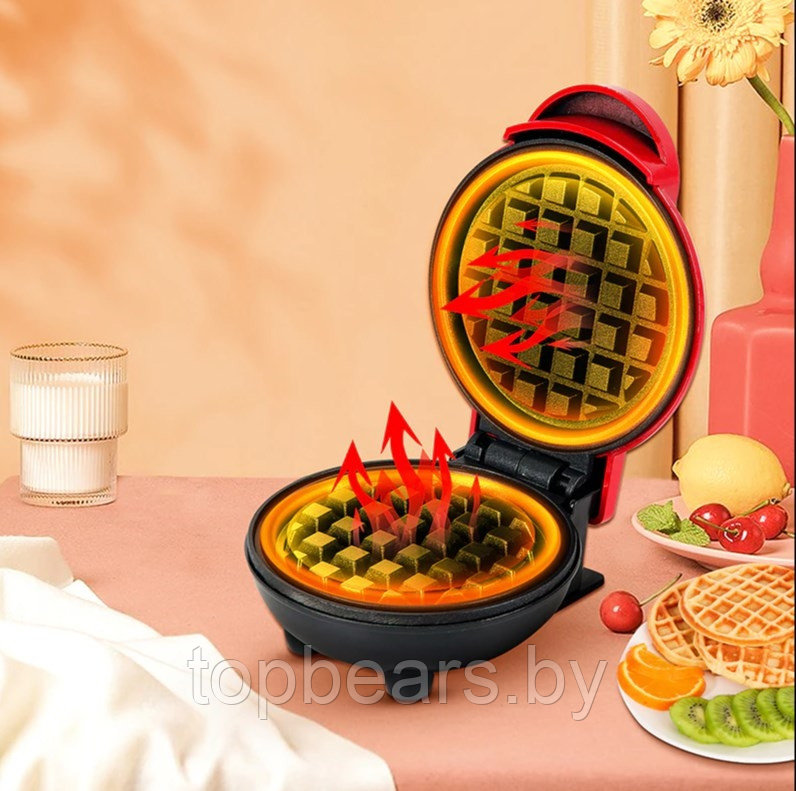 Мини - вафельница для венских и бельгийских вафель Mini Maker WAFFLE 350W Красный - фото 5 - id-p199157941