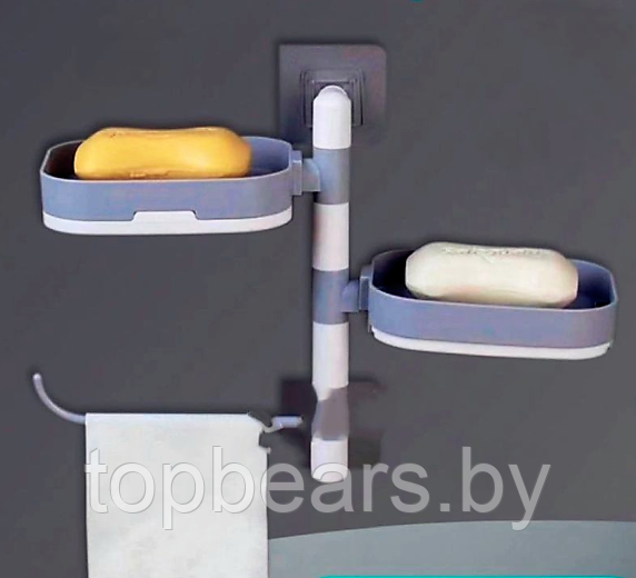 Полка - мыльница настенная Rotary drawer на присоске / Органайзер двухъярусный с крючком поворотный Белая с - фото 6 - id-p198030629