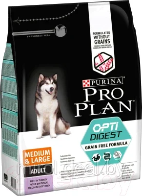 Сухой корм для собак Pro Plan Grain Free Adult Medium & Large Sensitive с индейкой - фото 1 - id-p217195429