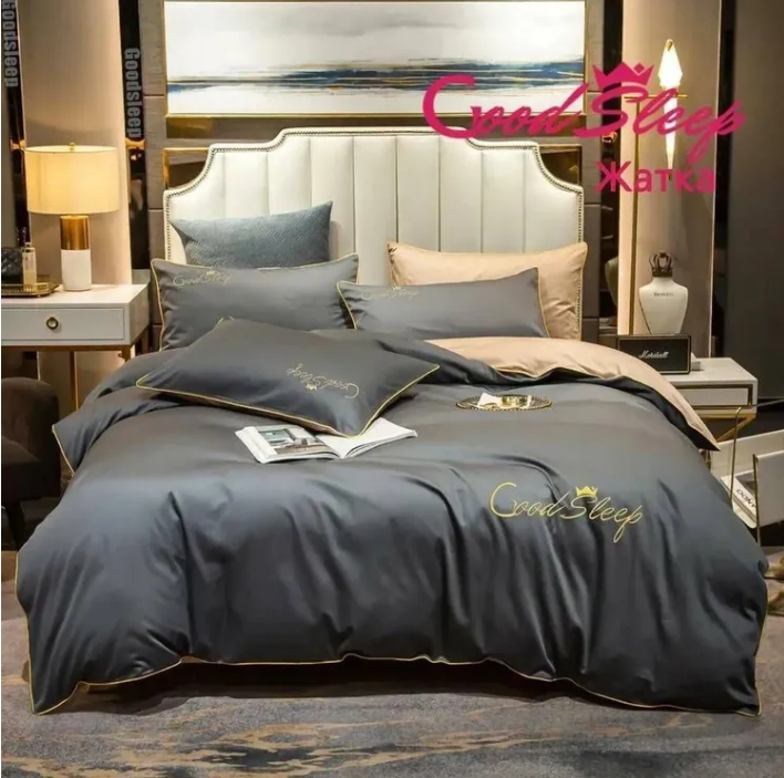 Комплект постельного белья Good Sleep Премиум, Жатка Евро размер.Серый - фото 1 - id-p217257192