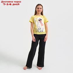 Пижама для девочки KAFTAN "Selfie", рост 146-152, цвет жёлтый/чёрный