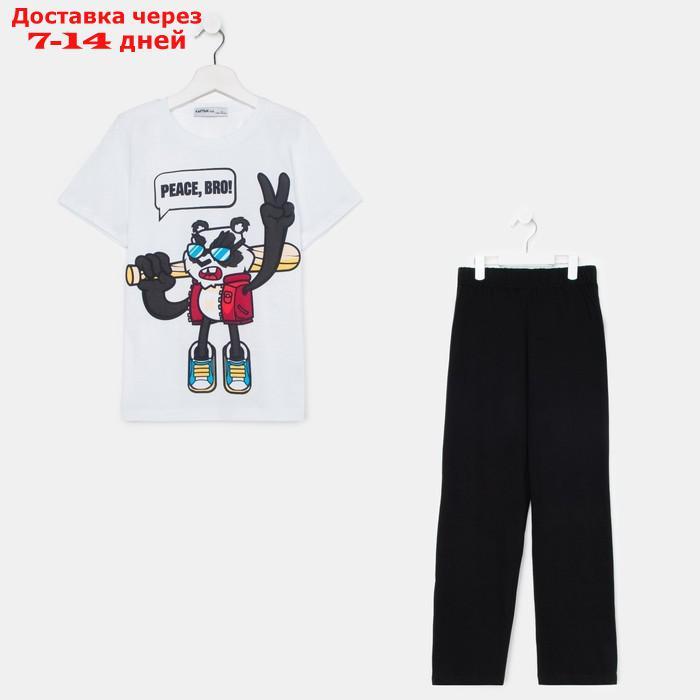 Пижама для мальчика (футболка, брюки) KAFTAN "Hype", рост 134-140, цвет белый/чёрный - фото 7 - id-p216947365